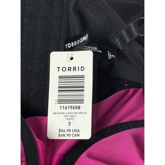 Torrid Womens Fuchsia/Hot Pink Black Strappy Lace with Mesh Babydoll 3X - Picture 10 of 10